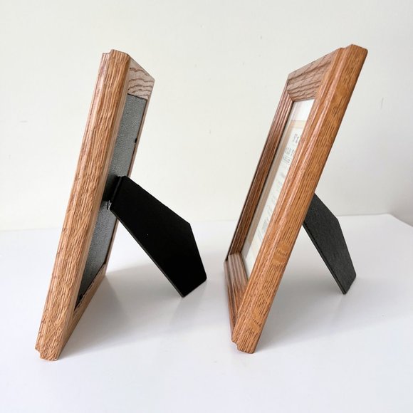 Vintage 90s Solid Oak Farmhouse Wood Picture Frames Original Glass 5x7, Set of 2 - Picture 5 of 16